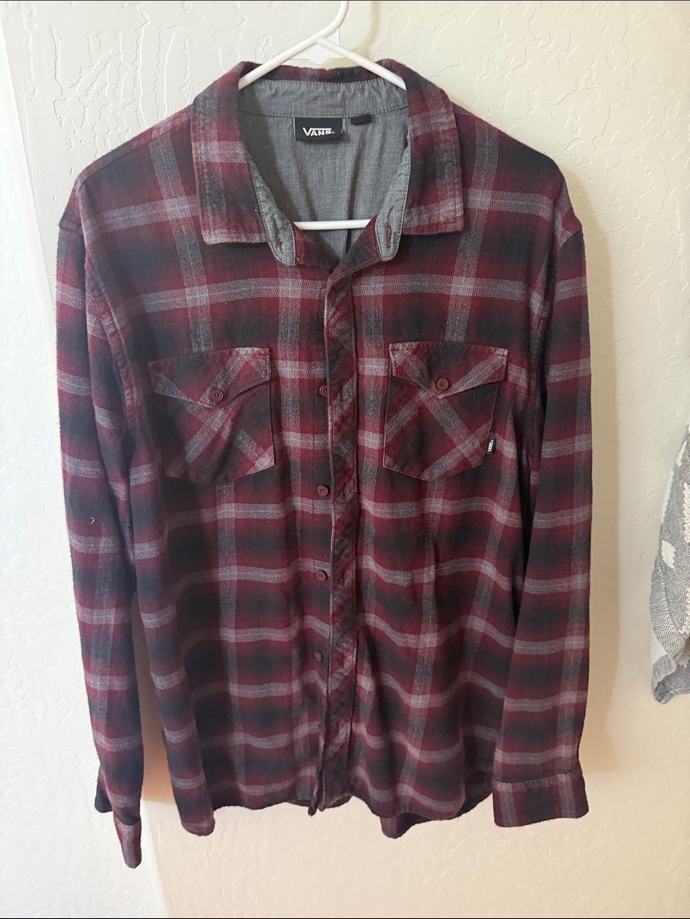 Vans Men's Burgundy and Black Plaid Button-Down Shirt